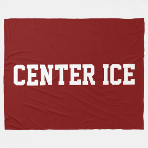 CENTER ICE Athletic White Hockey Text On Deep Red Fleece Blanket