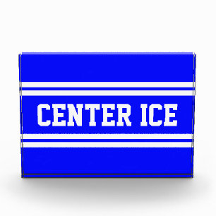 CENTER ICE Bold Royal Blue White Hockey Stripes Acrylic Award