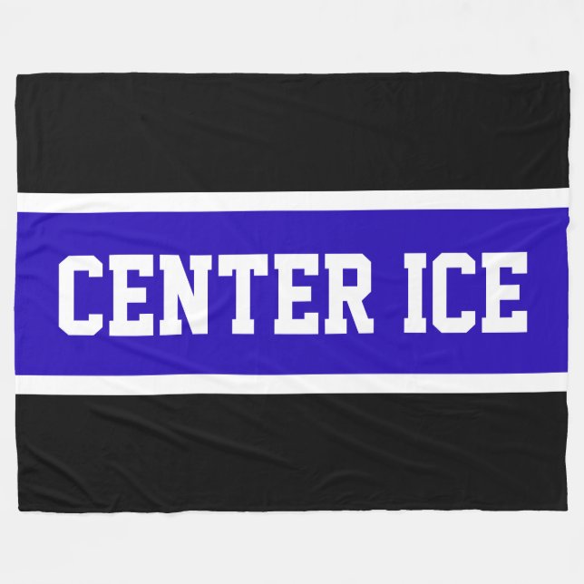 CENTER ICE Bright Blue Black White Hockey Stripes Fleece Blanket (Front (Horizontal))