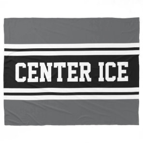 CENTER ICE Sporty Gray Black White Hockey Stripes Fleece Blanket