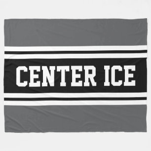 CENTER ICE Sporty Gray Black White Hockey Stripes Fleece Blanket