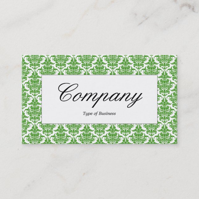 Center Label - Avocado Damask Business Card (Front)
