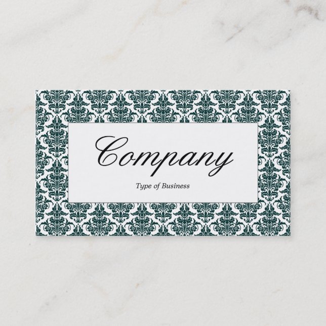 Center Label - Dark Green Damask Business Card (Front)