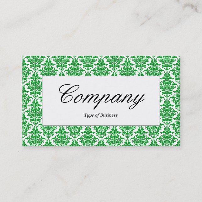 Center Label - Grass Green Damask Business Card (Front)