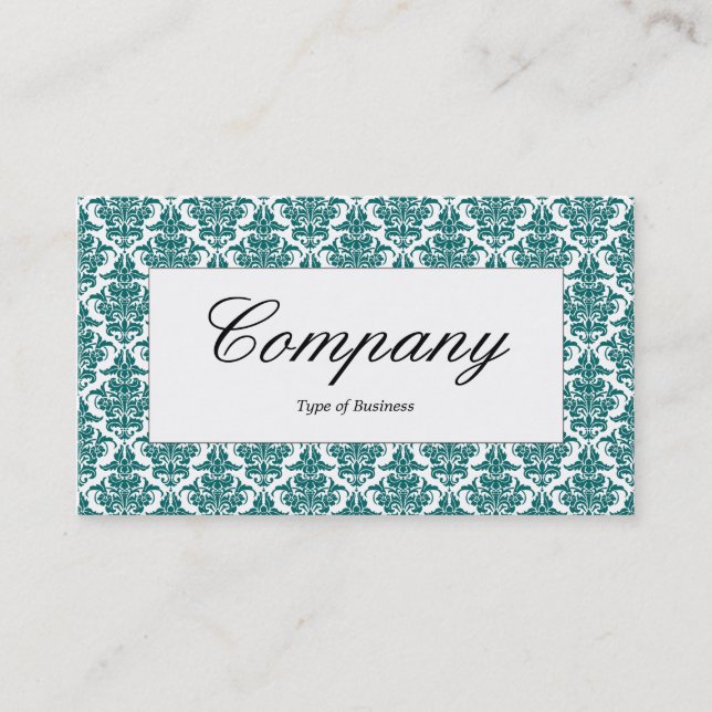 Center Label - Moss Green Damask Business Card (Front)