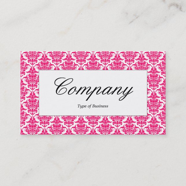 Center Label - Neon Red Damask Business Card (Front)