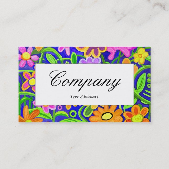 Center Label - Painted Flowers Business Card (Front)