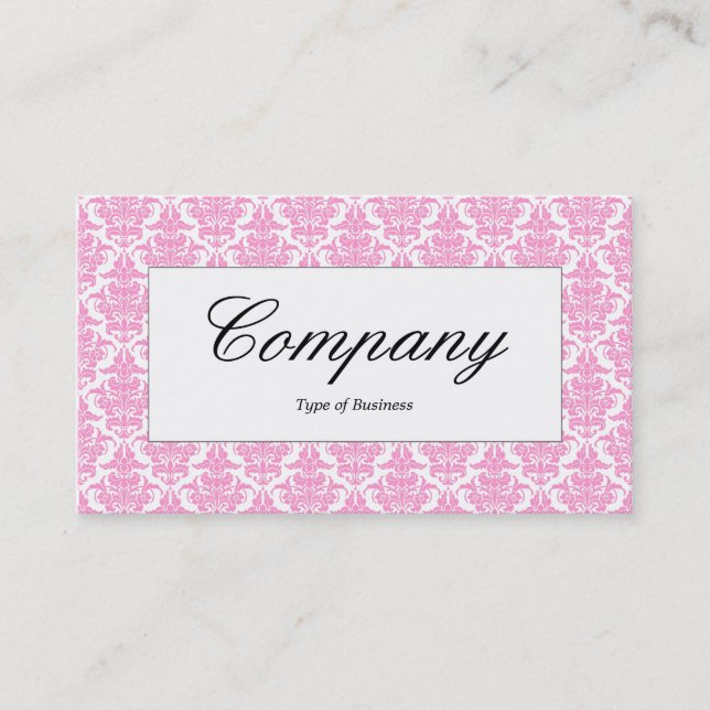 Center Label - Pink Damask Business Card (Front)