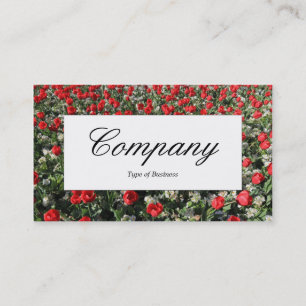 Center Label - Red Tulips and Primroses Business Card