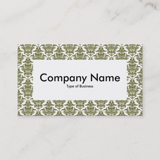 Center Label v4 - Deep Olive Damask Business Card (Front)