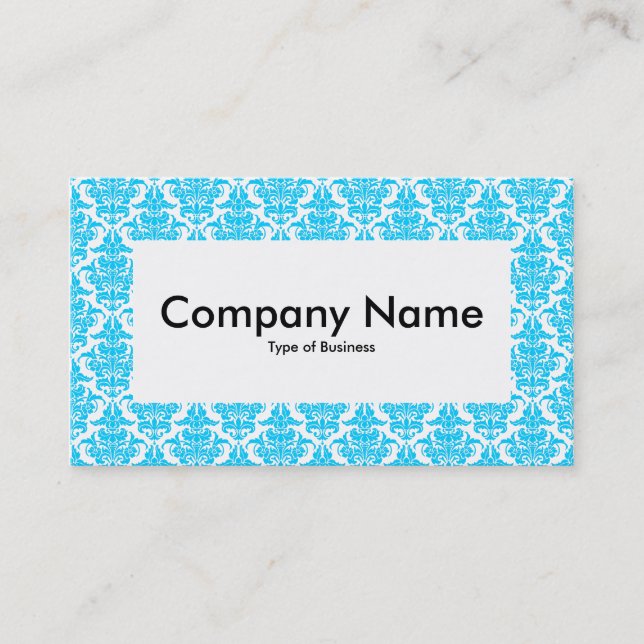 Center Label v4 - Sky Blue Damask Business Card (Front)
