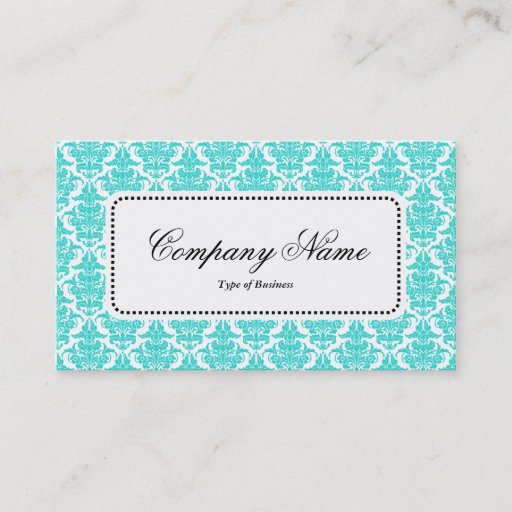 Customizable Center Label v5 - Aqua Damask Business Cards