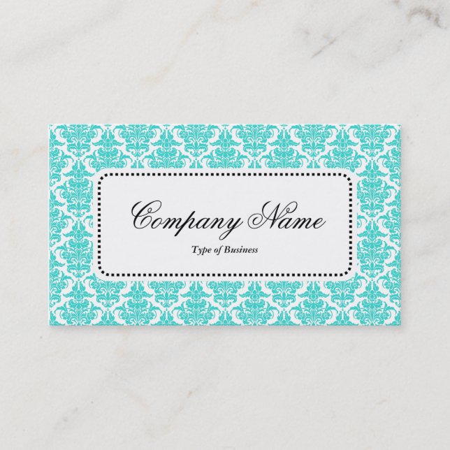 Center Label v5 - Aqua Damask Business Card (Front)