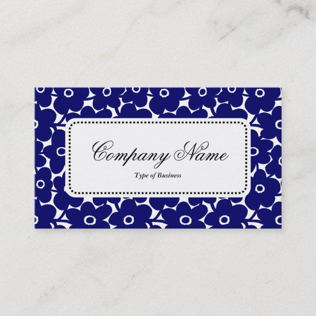 Center Label v5 - Bold Flowers - Deep Navy Business Card (Front)
