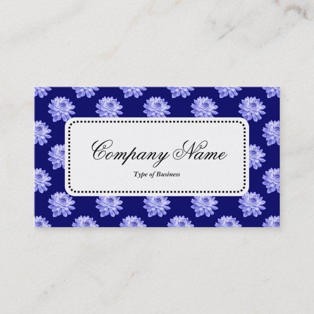 Center Label v5 - Chrysanthemum Pattern Dp Navy Bl Business Card (Front)