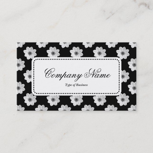 Center Label v5 - Dahlia Pattern B&W Business Card (Front)