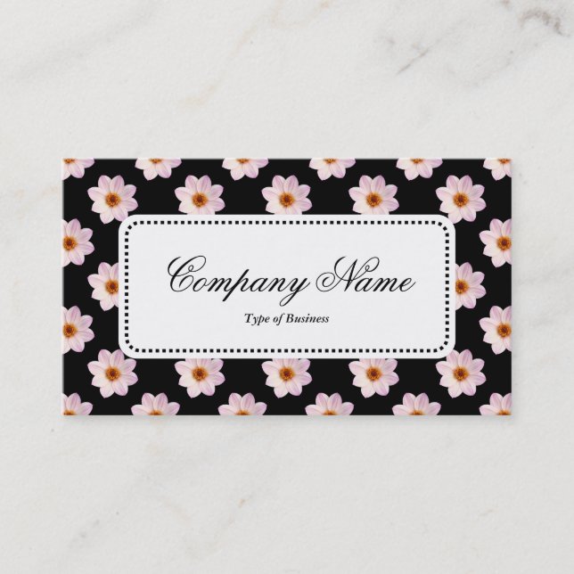 Center Label v5 - Dahlia Pattern on Black Business Card (Front)