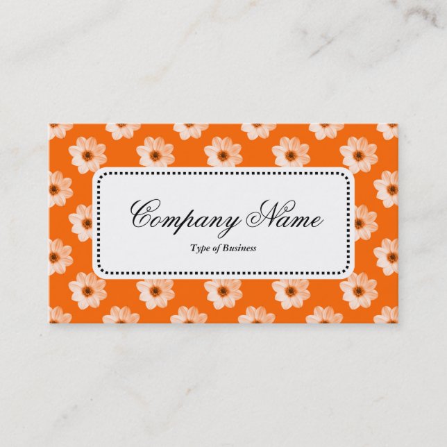 Center Label v5 - Dahlia Pattern Orange Business Card (Front)