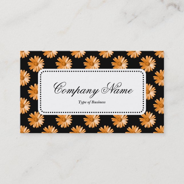 Center Label v5 - Daisies - Lt Orange on Black Business Card (Front)