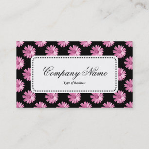 Center Label v5 - Daisies - Pink on Black Business Card