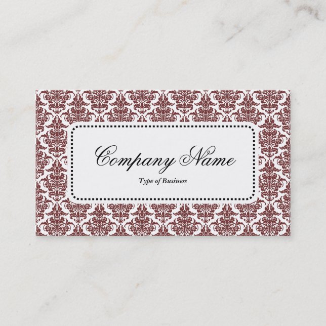 Center Label v5 - Dark Brown Damask Business Card (Front)