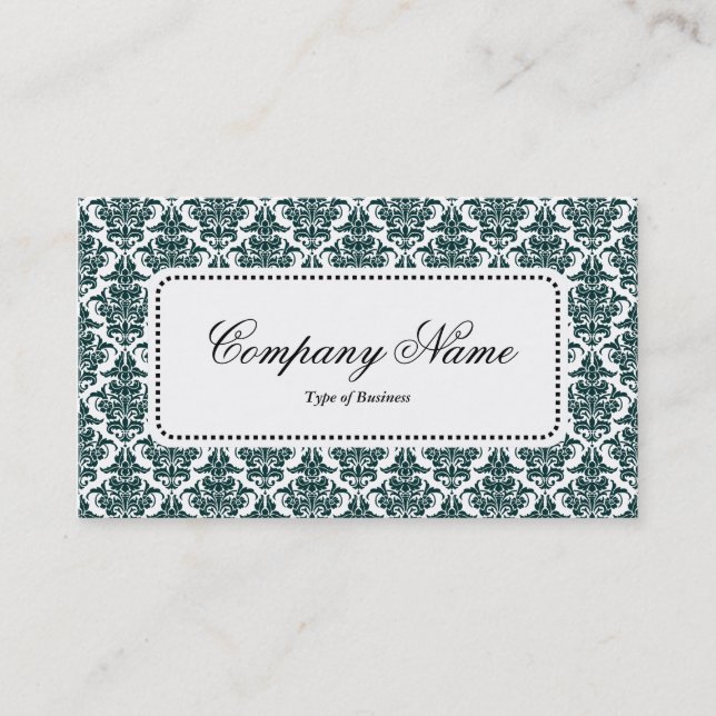 Center Label v5 - Dk Green Damask Business Card (Front)