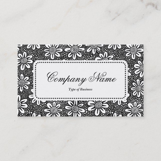 Center Label v5 - Flower Pattern 140617 - Black Business Card (Front)