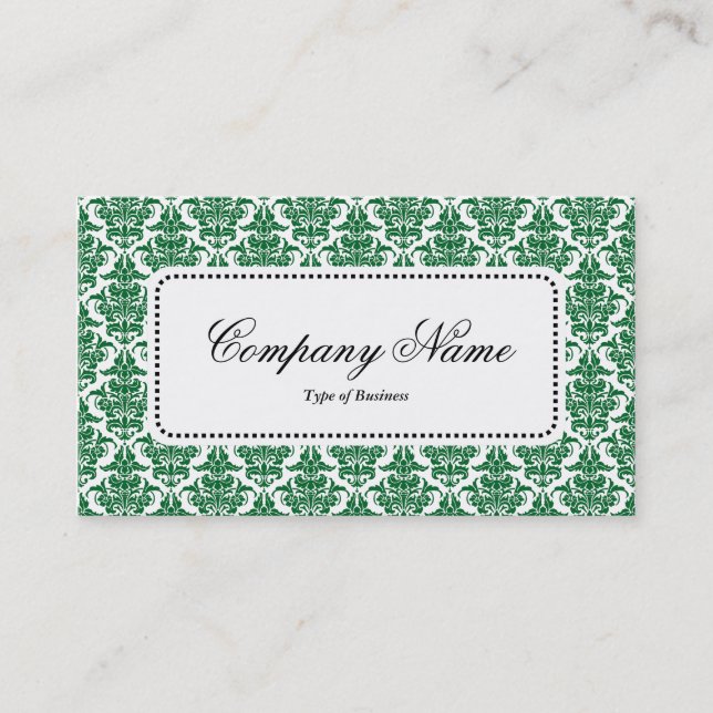 Center Label v5 - Forest Green Damask Business Card (Front)