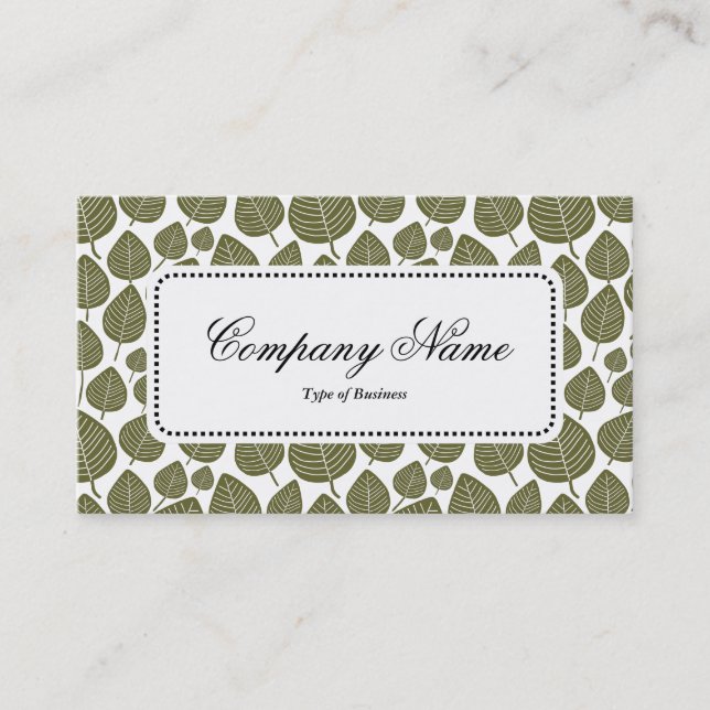 Center Label v5 - Leaf Pattern 02 - Deep Olive Business Card (Front)