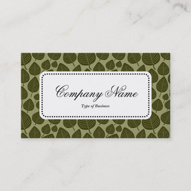 Center Label v5 - Leaf Pattern 02 - Olive Shades Business Card (Front)