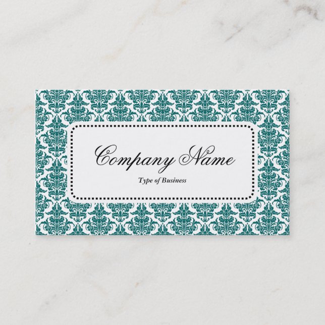 Center Label v5 - Moss Green Damask Business Card (Front)
