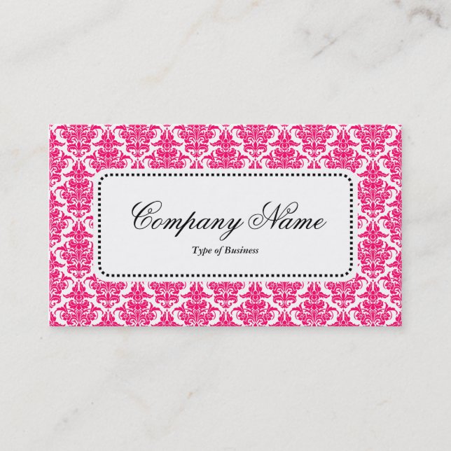 Center Label v5 - Neon Red Damask Business Card (Front)