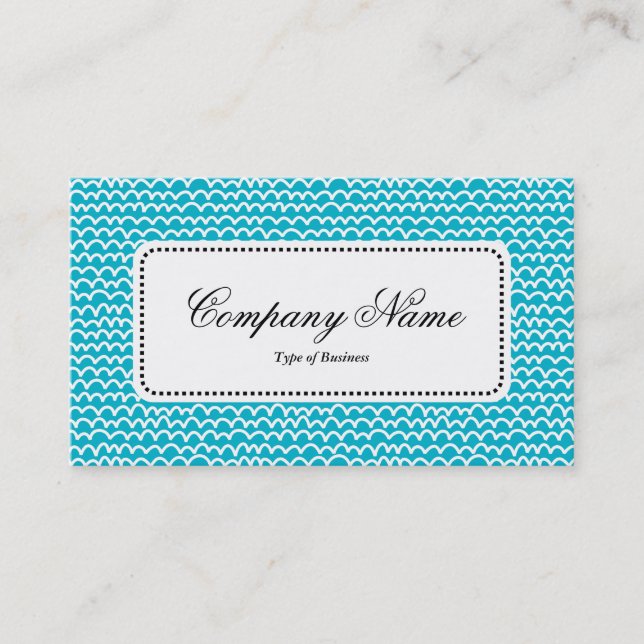 Center Label v5 - Wavy - White on Aqua Blue Business Card (Front)