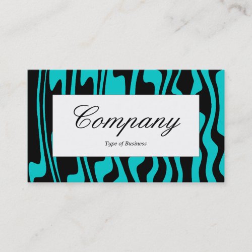 Center Label _ Wavy Black and Turquoise Business Card