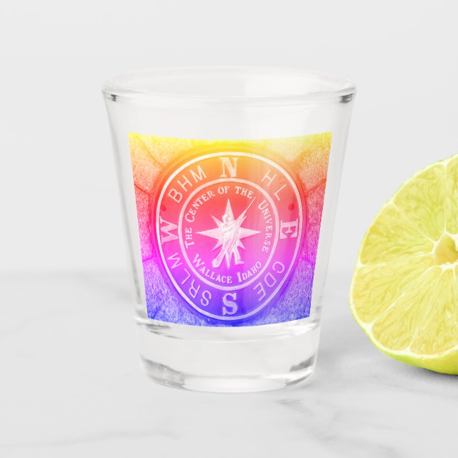 Center of the Universe in Wallace Idaho V2 Shot Glass (Front)