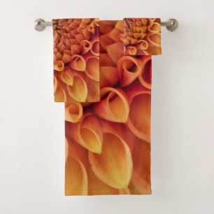 Center Orange Dahlia Flower Bath Towel Set