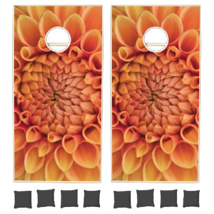 Center Orange Dahlia Flower Cornhole Set