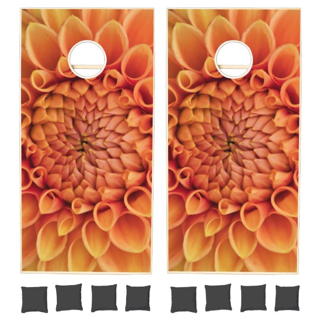 Center Orange Dahlia Flower Cornhole Set (Set)