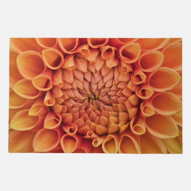 Center Orange Dahlia Flower Doormat (Front)