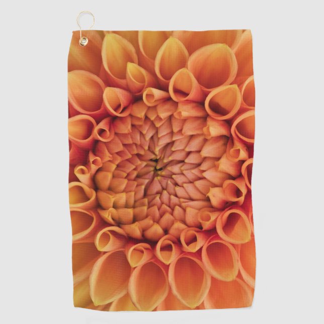 Center Orange Dahlia Flower Golf Towel (Front)