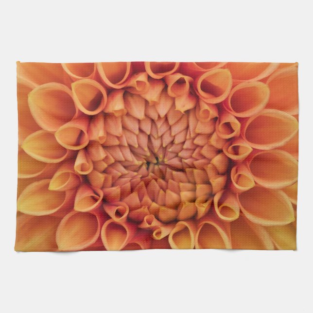 Center Orange Dahlia Flower Kitchen Towel (Horizontal)
