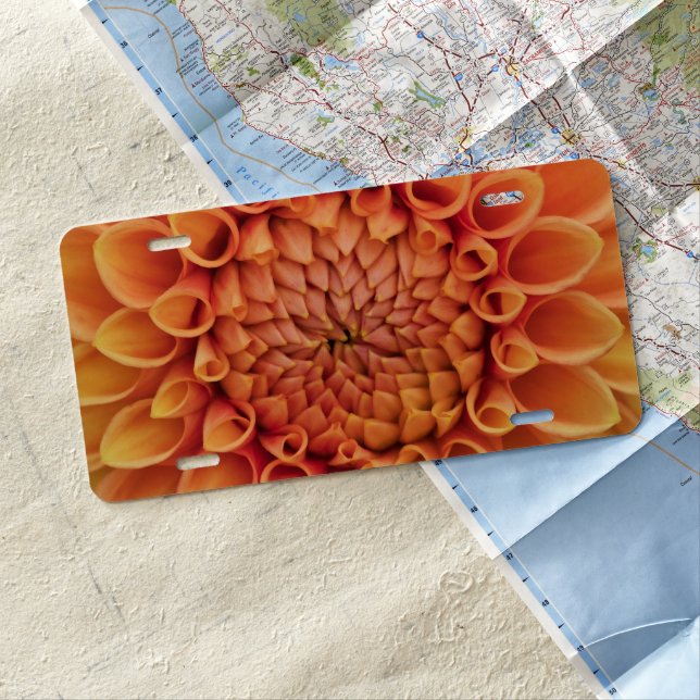 Center Orange Dahlia Flower License Plate (In Situ)