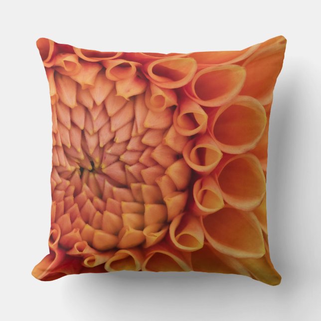 Center Orange Dahlia Flower Throw Pillow (Front)