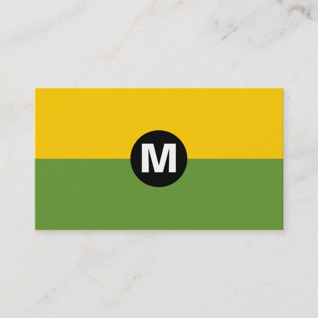 Center Spot Monogram - 2 Tone Green and Yellow Business Card (Front)