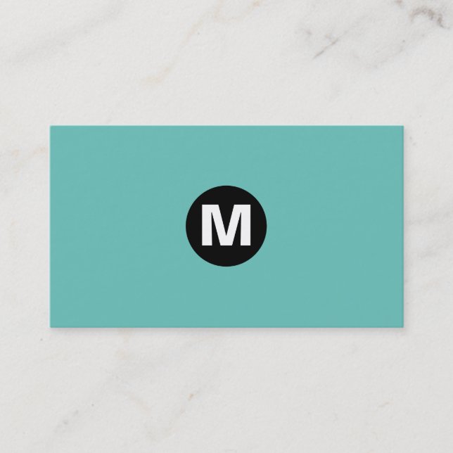 Center Spot Monogram - Black on Turquoise 6bc3bb Business Card (Front)