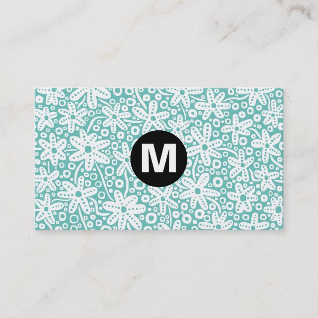 Center Spot Monogram - Flower Design - Lt Aqua Business Card (Front)
