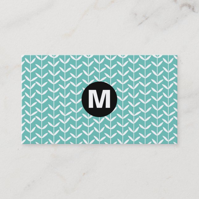 Center Spot Monogram - Leaf Stalks - Lt Aqua Business Card (Front)