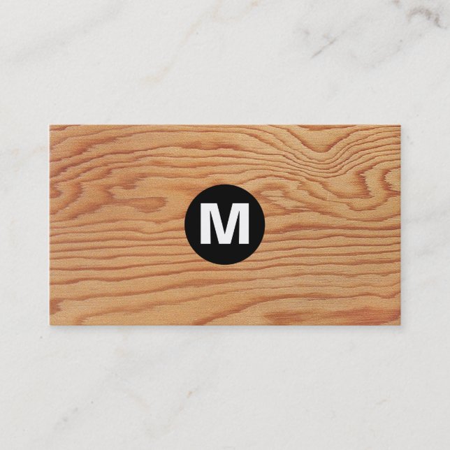 Center Spot Monogram - Wood Texture Business Card (Front)
