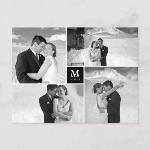 Center Square Monogram Wedding Photo Thank You Postcard