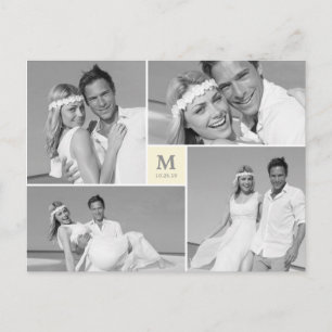 Center Square Monogram Wedding Photo Thank You Postcard